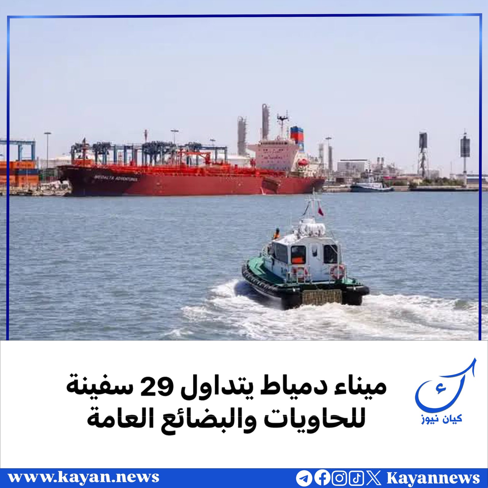 ميناء دمياط يتداول 29 سفينة للحاويات والبضائع العامة